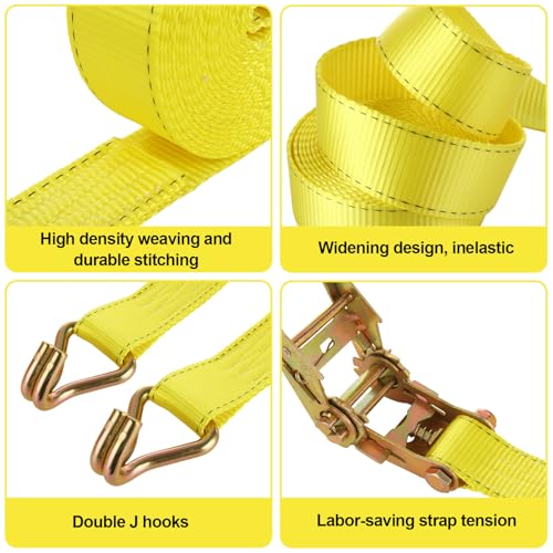 4 Pack 2 Inch Ratchet Straps Heavy Duty 20ft Tie Down Straps Ratchet with Double J Hook (20ft)