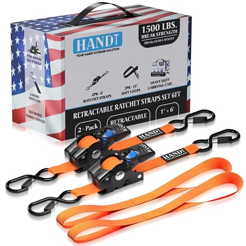 USA Based Retractable Ratchet Straps (1in x 6ft - 2 Pack / Orange)