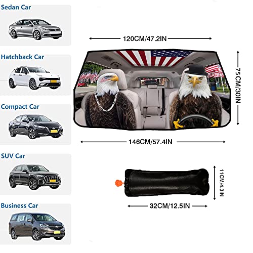 Eagle Car Windshield Sun Shade Umbrella American Flag Sunshade (57X31 Inch / Color-EG6)