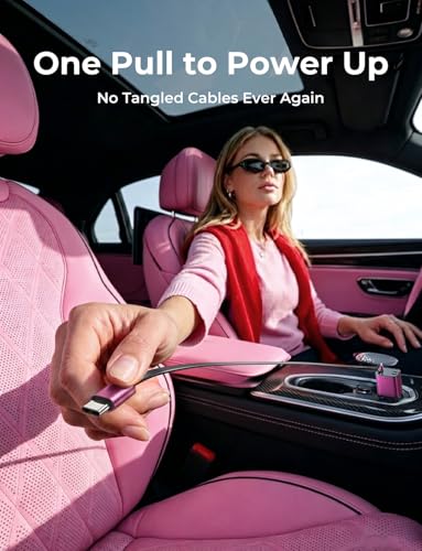 Retractable Car Charger (Black-pink / 31.5 Inch)