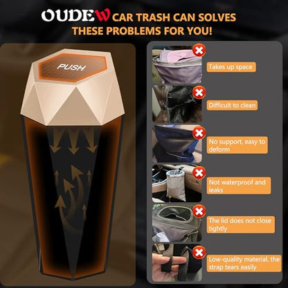 Car Trash Can with Lid (Gold-2Pcs)