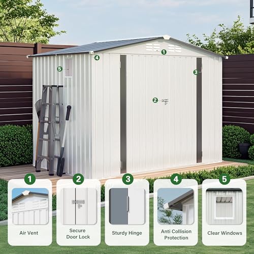 8x6 FT Outdoor Storage Shed with Windows (White+Gray / 8x6ft Standard)