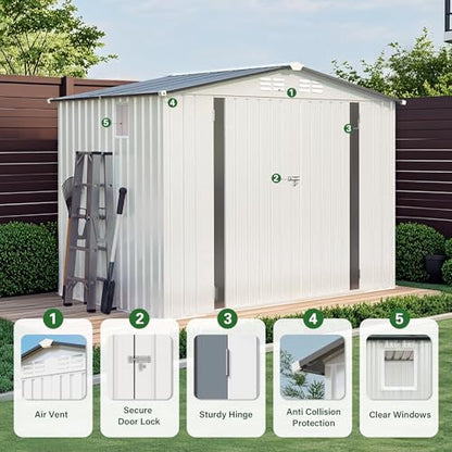 8x6 FT Outdoor Storage Shed with Windows (White+Gray / 8x6ft Standard)