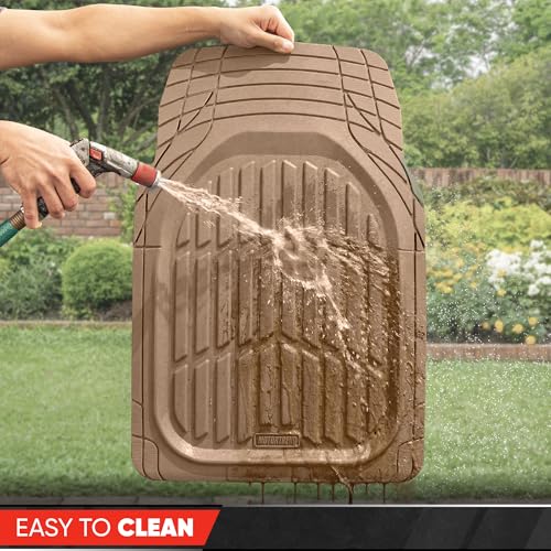 MotorTrend FlexTough Beige Car Floor Mats Rubber All Weather Automotive 2pc (2pc Front (Sedan, Compact) / Beige)