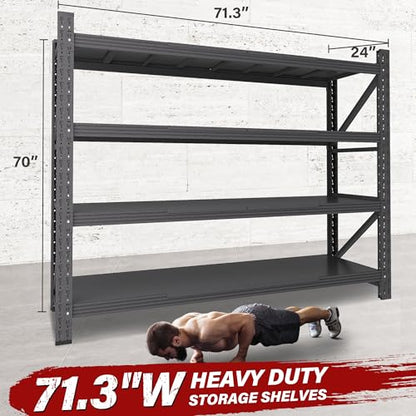 71.3" Wide Heavy Duty Garage Shelving Units (Matte Black / 71.3"Wx24"Dx70"H)