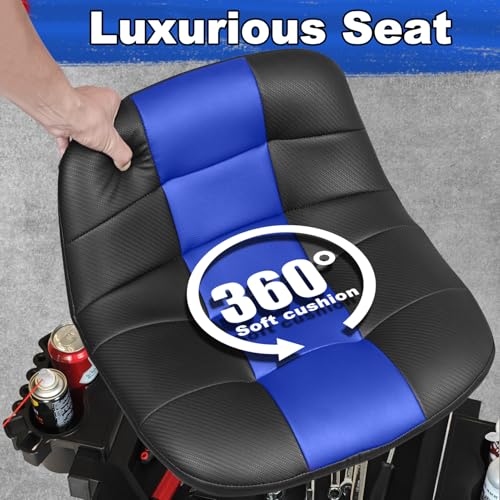 Rolling Stool with Wheels (Carbon Fiber Blue)
