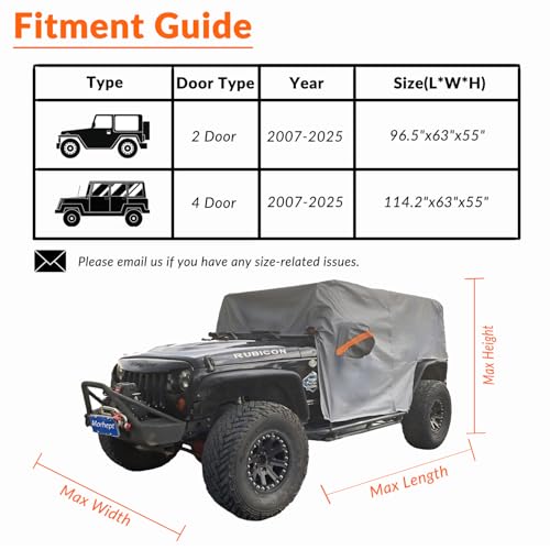 Waterproof Cab Cover for Jeep Wrangler JK JL 2 Door (Grey / Fit for Jeep Wrangler 2 Door)