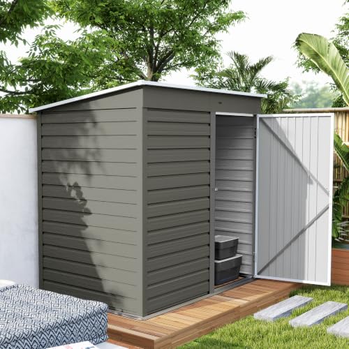 6' x 4' Metal Garden Tool Shed Small Outdoor Tool Shed Light Gray (Light Gray)