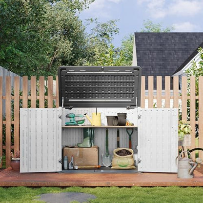 Outdoor Storage Cabinet 35 Cu.Ft Outdoor Trash Can Storage Shed (White / 35 Cu.Ft)