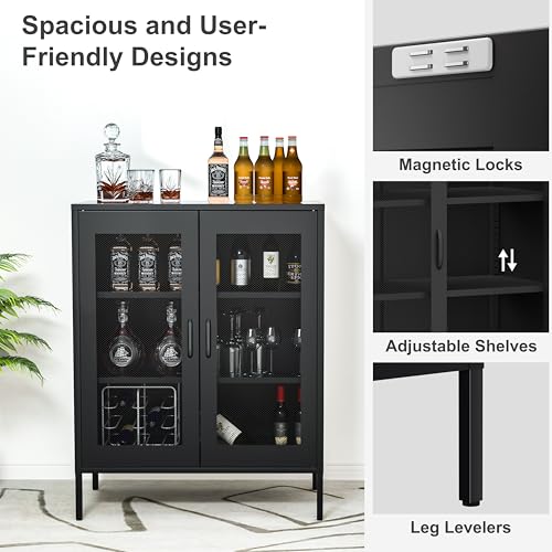 Metal Storage Cabinet with Mesh Doors and Shelves (Black-mesh / 40''H)