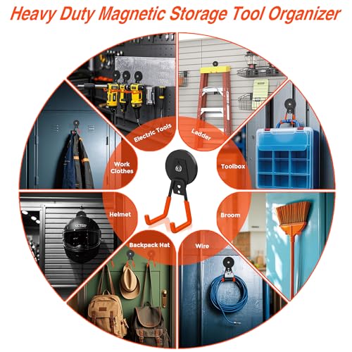 Extra Strong Magnetic Hooks for Hanging Heavy Duty (2.6in Magnet-2 Pack-Orange)
