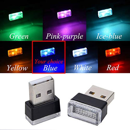 2 Pcs Blue Universal Mini USB LED Car Interior Ambient (Blue)