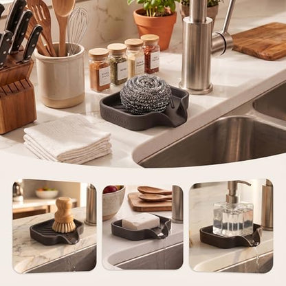 Silicone Soap Dish with Drain Spout (Coffee / S(4.9"×3.2"))