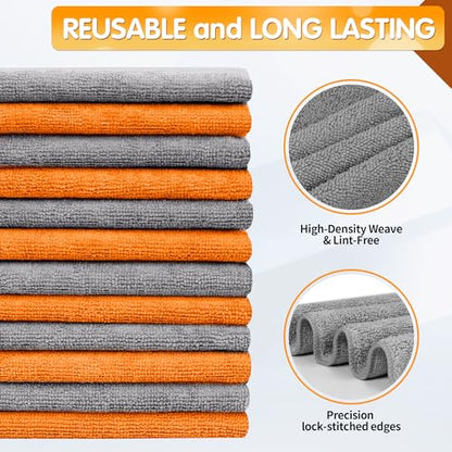 Microfiber Cleaning Cloth (12pk / Grey&orange)