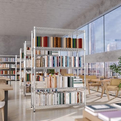 4250 LBS Garage Shelving Wide Storage Shelves 5 Tier Metal Shelves Heavy Duty Adjustable Utility Shelf Rack Chrome 17.7" D x 47.2" W x 70.4" H (5 Tier, 17.7" D x 47.2" W x 70.4" H / Chrome)