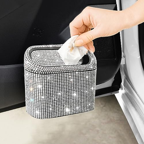 Bling Car Trash Can with 30pcs Garbage Bags (Black/White Rhinestone)