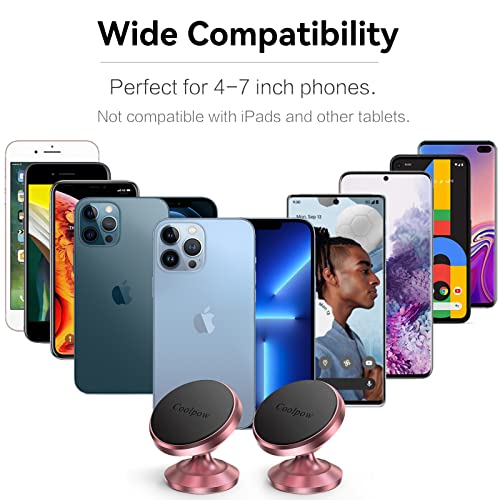 2 Pack】Magnetic Phone Holder for Car Dash Strong Magnetic Car Phone Mount (Rose Gold)