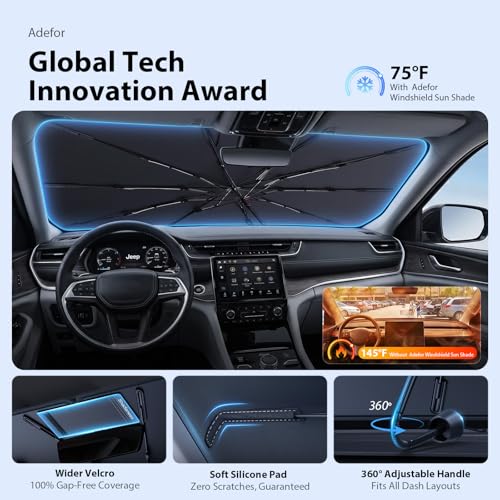 2026 Upgraded Windshield Sun Shade Umbrella for Jeep Cherokee [Precision Custom Fit (For Jeep Cherokee (2000-2001, 2014-2023))