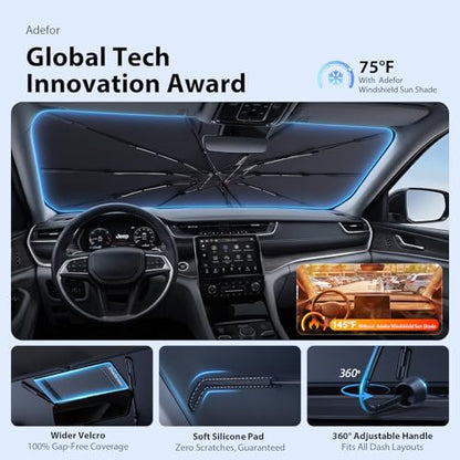 2026 Upgraded Windshield Sun Shade Umbrella for Jeep Cherokee [Precision Custom Fit (For Jeep Cherokee (2000-2001, 2014-2023))