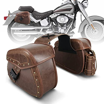 Saddle Bags PU Leather Motorcycle Saddlebags (Brown)
