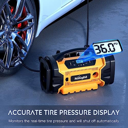 Portable Air Compressor Tire Inflator 3 Power Sources Pump 160PSI Dual Powerful Motors Fast Inflate Auto Shutoff for Cars & Inflatables Inflation (Ac/DC Air Compressor Pump + Battery)