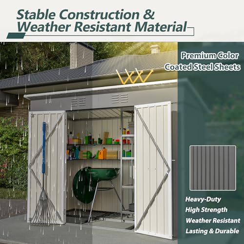Outdoor Storage Shed (8x4 Ft-without window / Gray)