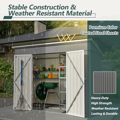 Outdoor Storage Shed (8x4 Ft-without window / Gray)