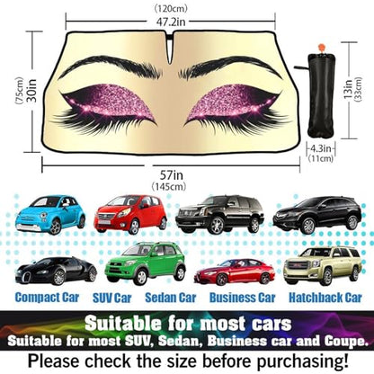 Hello Girl Gorgeous Eyelash Car Windshield Sun Shade Umbrella Automotive Windshield Sunshade Foldable Front Car Accessories Interior Decor to Keep Vehicle Cool for Most Vehicles 57'' X 30'' (57'' X 30'' / style-AB18)
