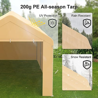 Carport 10'x20' Heavy Duty Car Canopy Portable Garage with Removable Sidewalls & Doors for Truck Boat Car Port (Yellow)