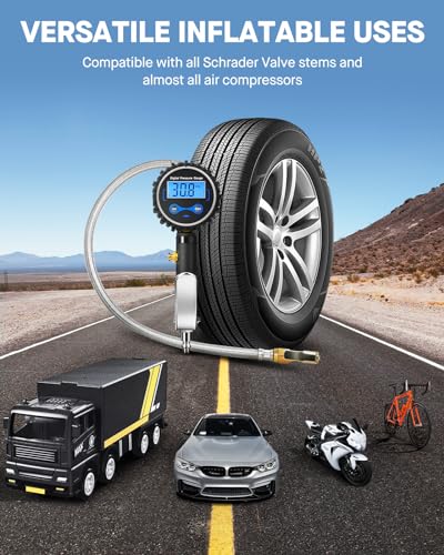 Digital Tire Inflator with Pressure Gauge 200 PSI (3-200 PSI / Tire Inflator Gauge)