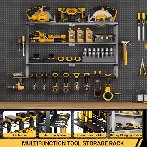 Large Power Tool Organizer Wall Mount (4 Layer 10 Drills Holder Extra Tall)