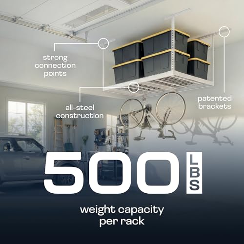 MonsterRax 4x6 Overhead Garage Storage Rack (White / 18"-33")