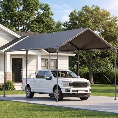 10'x20' Outdoor Heavy Duty Carport Storage Shed Portable Garage Boat Shelter Party Tent Waterproof & UV Galvanized Protected Tarp Grey (Gray)