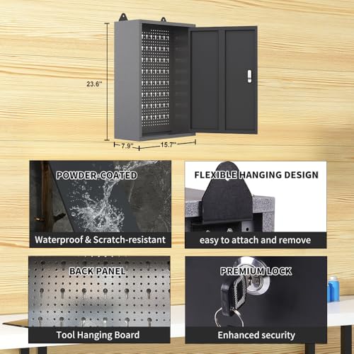 Metal Storage Wall Mounted Lockable Cabinet with 22 Tool Hooks