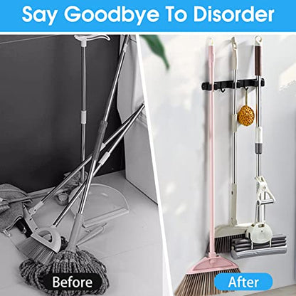 Heavy Duty Stainless Steel Broom Holder (3 Racks and 2 Hooks)