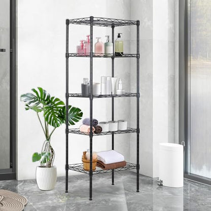 5 Tier Wire Shelf (Black / 17"D x 12"W x 48"H)