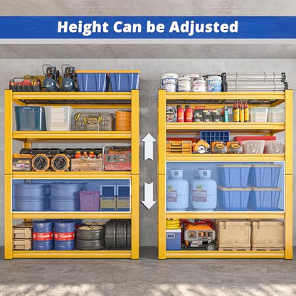 72''H Garage Shelving 3010 LBS Storage Shelves Adjustable Metal Shelving 5 Tier Metal Shelves for Storage Industrial Shelf for Kitchen Pantry Warehouse Basement 72" HX35.5 WX16 D (Yellow)