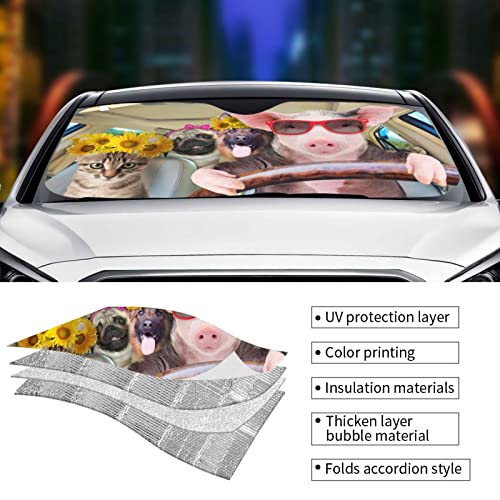 Car Windshield Sunshade Front Window Sunflower Pig Dog cat Drive Sun Visor Protector Foldable Shield Cover for Truck SUV (Black13 / Small)