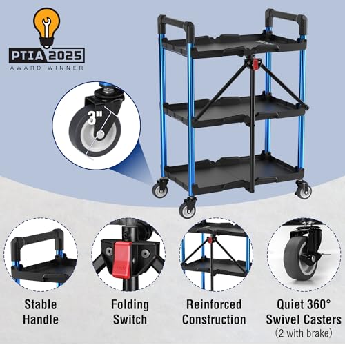 3 Tier Collapsible Utility Cart (Black/Glossy Blue)