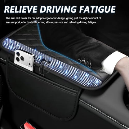 Upgraded Car Center Console Cover with Rhinestones (Upgraded Diamond - Bling Blue)