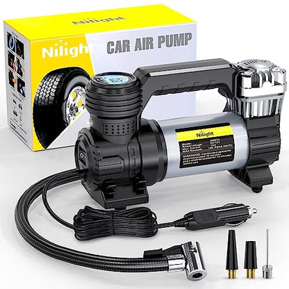 Portable Air Compressor Tire Inflator 12V Heavy Duty 120PSI Metal Pump Double Cylinder Digital Pressure Fast Inflate Auto Shutoff for Car SUV Motorcycle (Double Cylinder Air Compressor Pump)