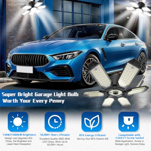 Garage Light Super Brighter 15000LM Garage Light Bulb 150 Watt Equivalent Screw into E26 Socket w (150W - 1Pack)
