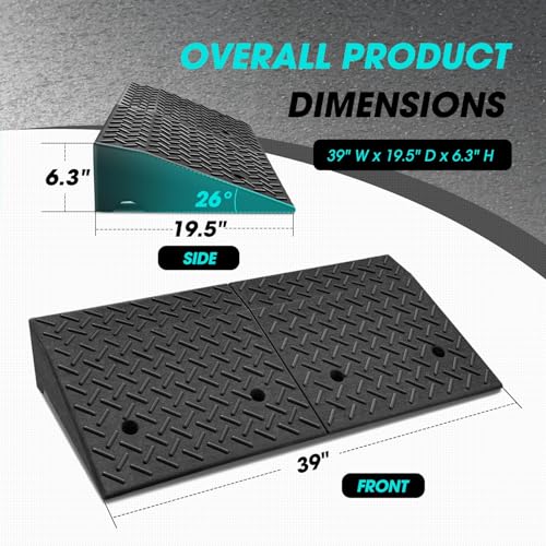 6.3" Rise Rubber Curb Ramp Heavy Duty Loading Driveway Ramp Threshold Ramp 39" W x 19.5" D x 6.3" H for Loading Dock (6.3 in)