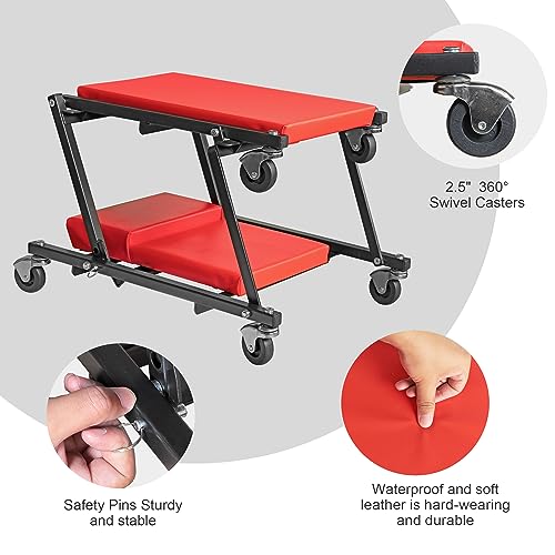 36" Rolling Foldable Automotive Creeper (Red Foldable Creeper)