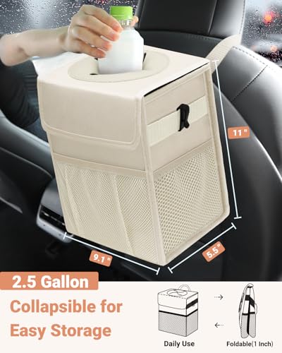 Car Trash Can with Lid (2.5 Gallons / Beige)