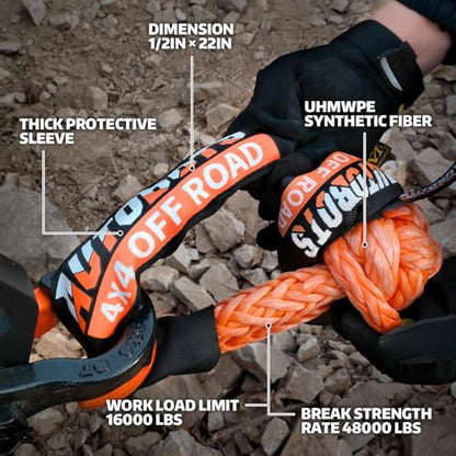 Kinetic Recovery Rope 1" x 30ft Tow Rope with 2 Soft Shackles (1"x30' Rope +2 Soft Shackle)