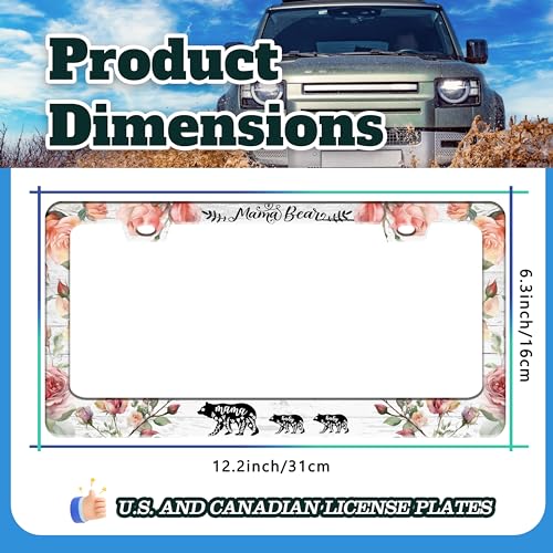 Mama Bear Flowers License Plate Frame Stainless Steel 6.3 X 12.2 Inch (Mama Bear)