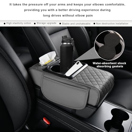 Car Center Console Armrest Pillow (Gray, Embroidered)