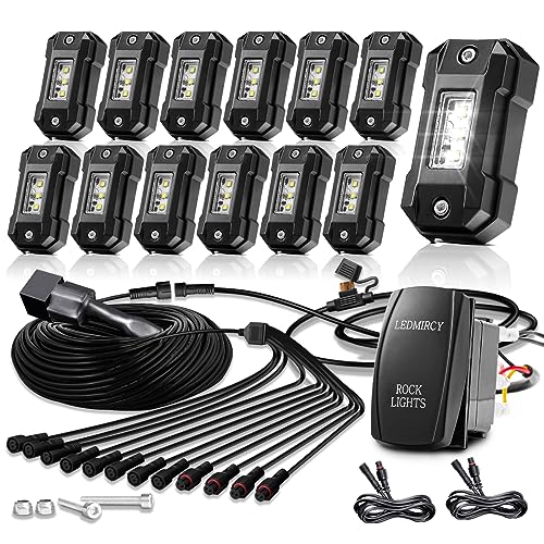 Rock Lights LEDMIRCY R4 Pure White Rock Lights with Wire Harness for Trucks (White / 12Pods Rocker)