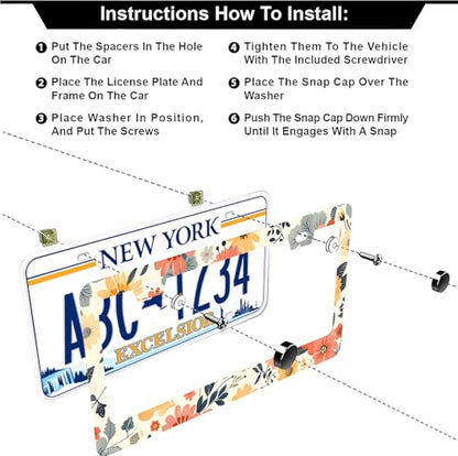 Colorful Floral Flowers License Plate Frames (Colorful Floral Flowers)